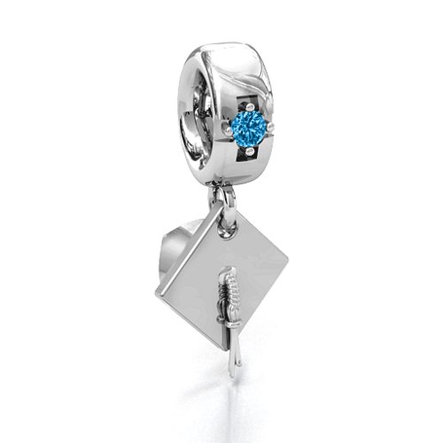 Graduate Cap Bracelet Charm – Sterling Silver with Blue Topaz