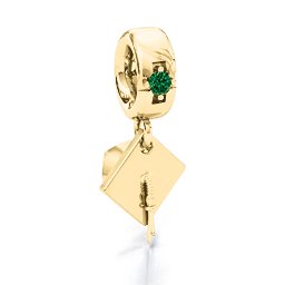 Graduate Cap Bracelet Charm in 10K Solid Yellow Gold with Emerald