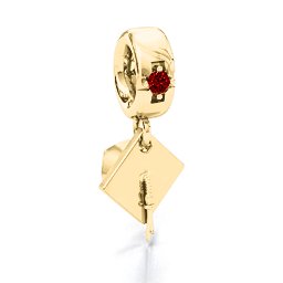 Graduate Cap Bracelet Charm in 10K Solid Yellow Gold with Garnet