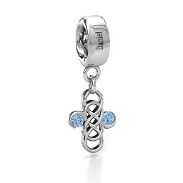 Sisters Forever Bracelet Charm in 925 Sterling Silver with Aquamarine