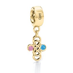 Sisters Forever Bracelet Charm in 10K Solid Yellow Gold with Fancy Pink Premium Zirconia and Blue Topaz