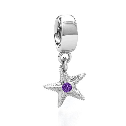 Starfish Bracelet Charm – Sterling Silver with Amethyst