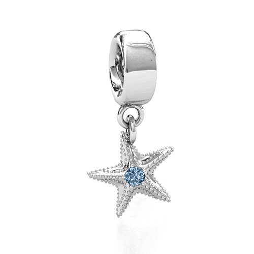 Starfish Bracelet Charm – Sterling Silver with Aquamarine