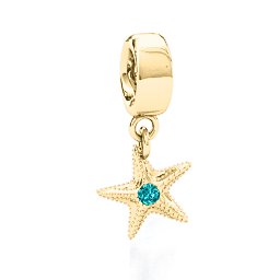 Starfish Bracelet Charm in 10K Solid Yellow Gold with Mint Premium Zirconia