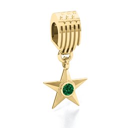 U.S Military Medal Bracelet Charm in 10K Solid Yellow Gold with Emerald and Blue Sapphire