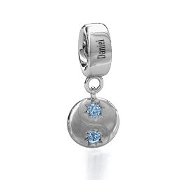 Yin-Yang Perfect Match Bracelet Charm in 925 Sterling Silver with Aquamarine