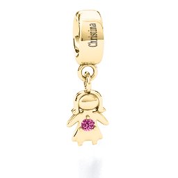 Perfect Woman Bracelet Charm in 10K Solid Yellow Gold with Pink Tourmaline