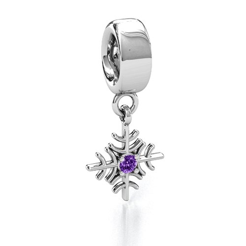 Snowflake Bracelet Charm – Sterling Silver with Amethyst