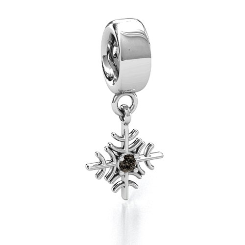 Snowflake Bracelet Charm – Sterling Silver with Smokey Quartz