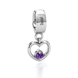 Heart Nest Bracelet Charm in 925 Sterling Silver with Amethyst
