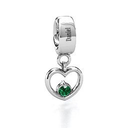 Heart Nest Bracelet Charm in 925 Sterling Silver with Emerald