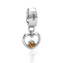 Heart Nest Bracelet Charm in 925 Sterling Silver with Citrine