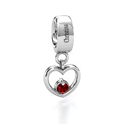 Heart Nest Bracelet Charm in 925 Sterling Silver with Garnet