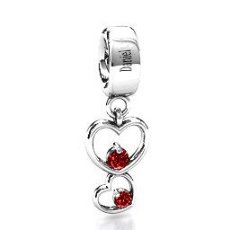 Double Heart Nest Bracelet Charm in 925 Sterling Silver with Garnet