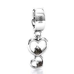 Double Heart Nest Bracelet Charm in 925 Sterling Silver with Smokey Quartz