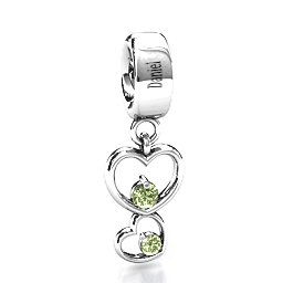 Double Heart Nest Bracelet Charm in 925 Sterling Silver with Peridot