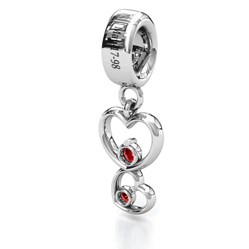 Double Heart Nest Bracelet Charm – Sterling Silver with Garnet