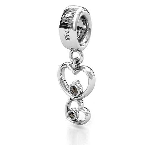 Double Heart Nest Bracelet Charm – Sterling Silver with Smokey Quartz