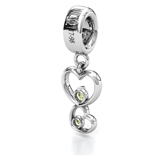 Double Heart Nest Bracelet Charm – Sterling Silver with Peridot