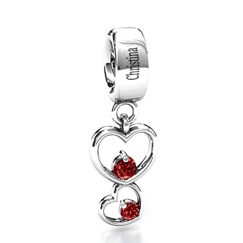Double Heart Nest Bracelet Charm – Sterling Silver with Garnet