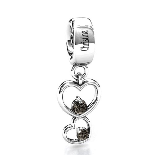 Double Heart Nest Bracelet Charm – Sterling Silver with Smokey Quartz