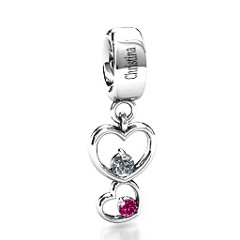 Double Heart Nest Bracelet Charm – 10K Yellow Gold with Emerald and Ruby