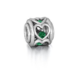 Heart Quintet Bracelet Charm in 925 Sterling Silver with Emerald