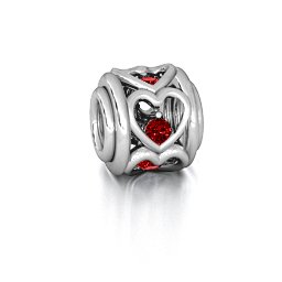Heart Quintet Bracelet Charm in 925 Sterling Silver with Garnet
