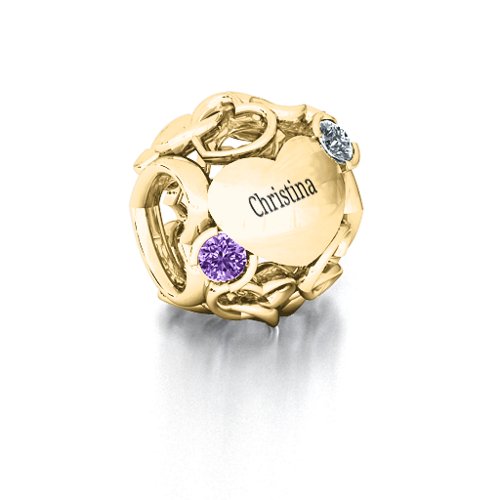 Party of Hearts Bracelet Charm – 10K Yellow Gold with Amethyst and Cubic Zirconia