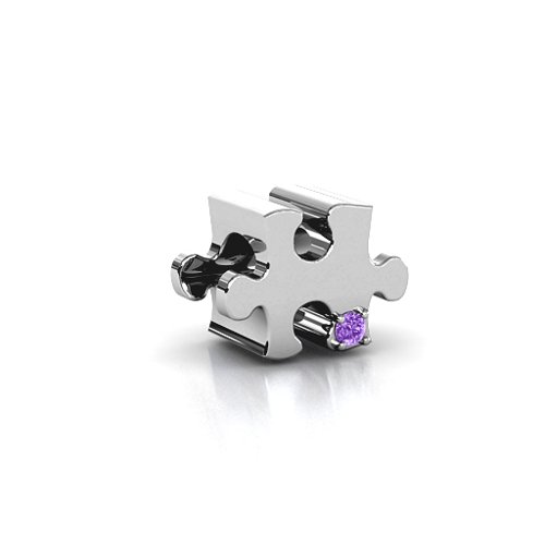 Puzzle Piece of your Heart Bracelet Charm – Sterling Silver with Amethyst