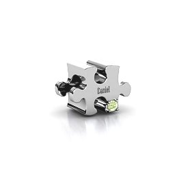 Puzzle Piece of your Heart Bracelet Charm in 925 Sterling Silver with Peridot