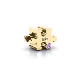 Puzzle Piece of your Heart Bracelet Charm in 10K Solid Yellow Gold with Amethyst