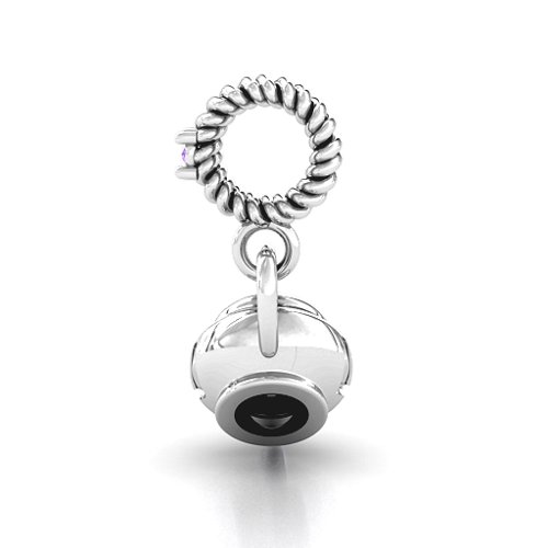 Teapot with Hearts Bracelet Charm – Sterling Silver with Amethyst