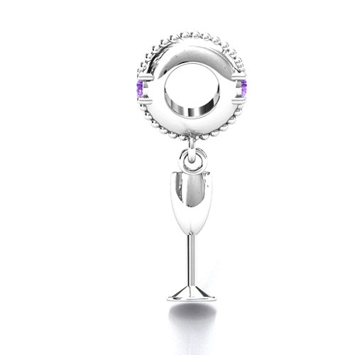 Raise Your Champagne Flute Bracelet Charm – Sterling Silver with Amethyst