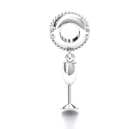 Raise Your Champagne Flute Bracelet Charm – Sterling Silver with Aquamarine