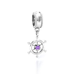 Ship's Wheel Bracelet Charm in 925 Sterling Silver with Amethyst