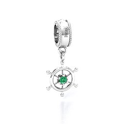 Ship's Wheel Bracelet Charm in 925 Sterling Silver with Emerald