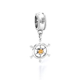 Ship's Wheel Bracelet Charm in 925 Sterling Silver with Citrine