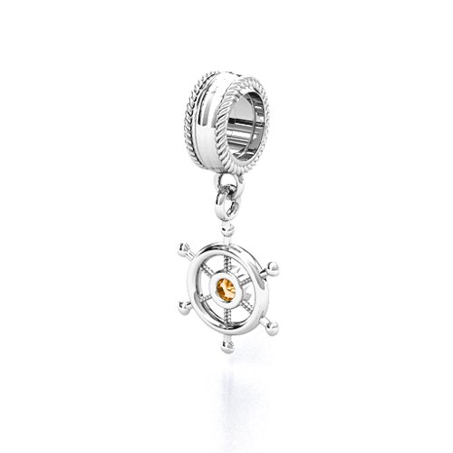 Ship's Wheel Bracelet Charm – Sterling Silver with Citrine