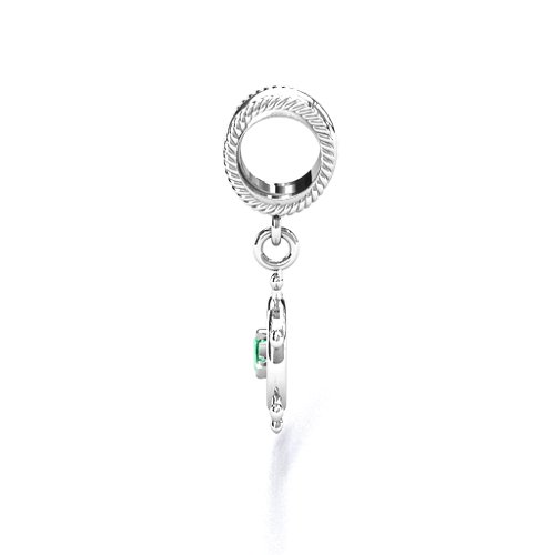 Ship's Wheel Bracelet Charm – Sterling Silver with Emerald