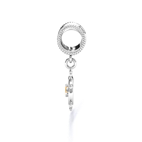 Ship's Wheel Bracelet Charm – Sterling Silver with Citrine