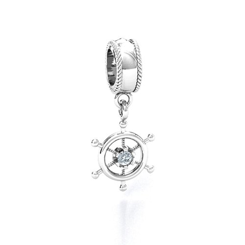 Ship's Wheel Bracelet Charm – Sterling Silver with Cubic Zirconia