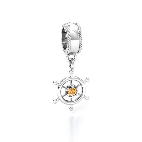 Ship's Wheel Bracelet Charm – Sterling Silver with Citrine