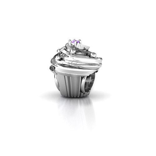 Cupcake Bracelet Charm – Sterling Silver with Amethyst