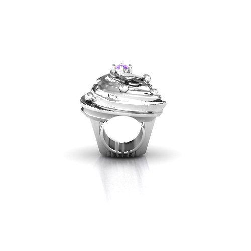 Cupcake Bracelet Charm – Sterling Silver with Amethyst