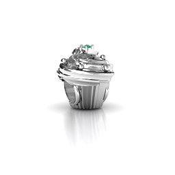 Cupcake Bracelet Charm in 925 Sterling Silver with Emerald