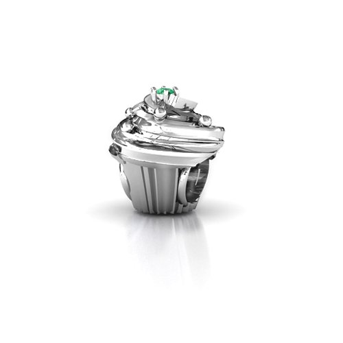 Cupcake Bracelet Charm – Sterling Silver with Emerald