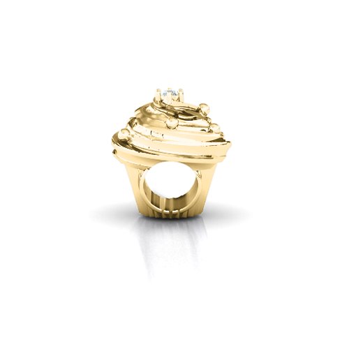 Cupcake Bracelet Charm – 10K Yellow Gold with Cubic Zirconia