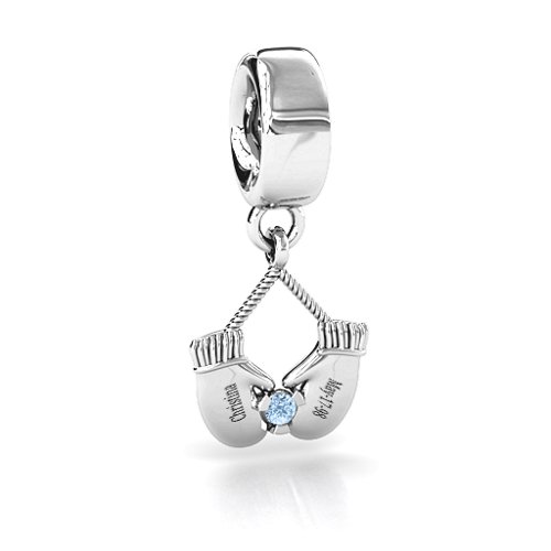 Smitten for Mittens Bracelet Charm – Sterling Silver with Aquamarine