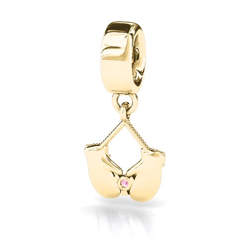 Smitten for Mittens Bracelet Charm – 10K Yellow Gold with Pink Tourmaline